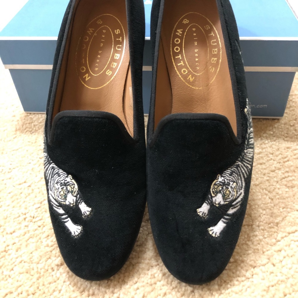 Stubbs & Wootton Velvet Slippers White Tiger